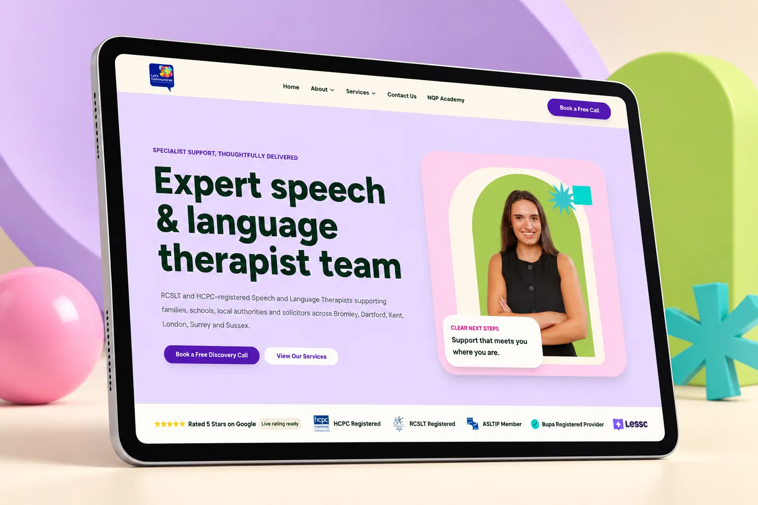 Let's Communicate. Expert speech & language therapist team website project