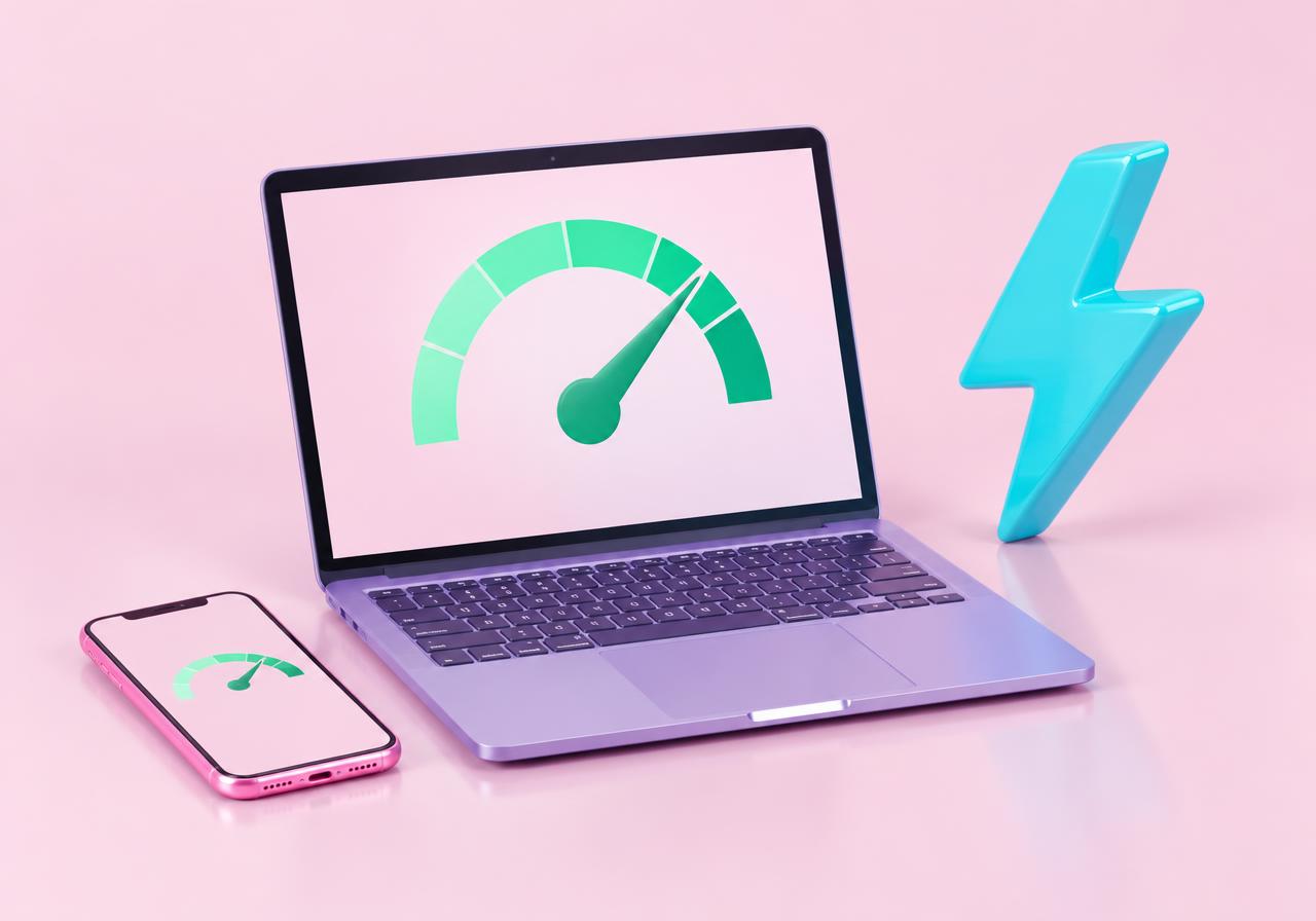 Website speed dials on a laptop and phone