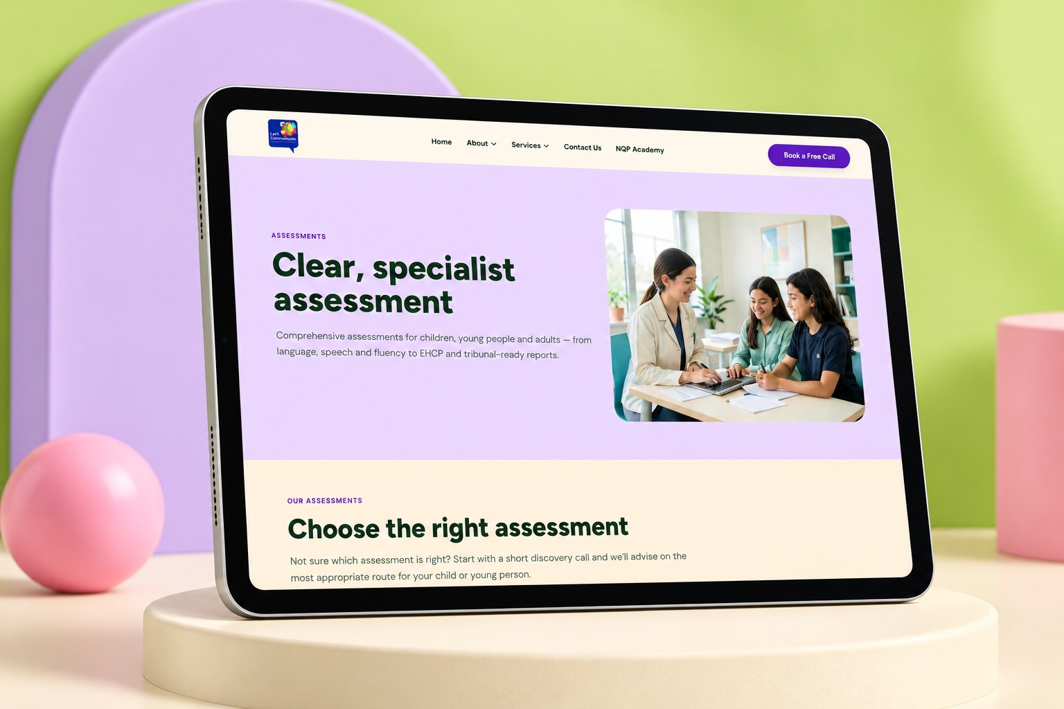 Let's Communicate assessments page on iPad
